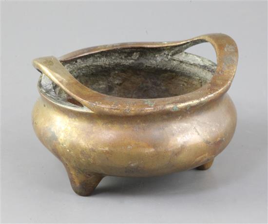 A Chinese bronze ding censer, Xuande mark but later, diameter 14cm